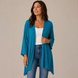 Chico’s NWT Teal Convertible Cardigan Kimono Beach Minimalist Summer Sheer XXL